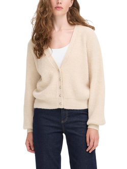 ICHI Marin Wool Blend V Neck Cardigan, Sandshell Melange