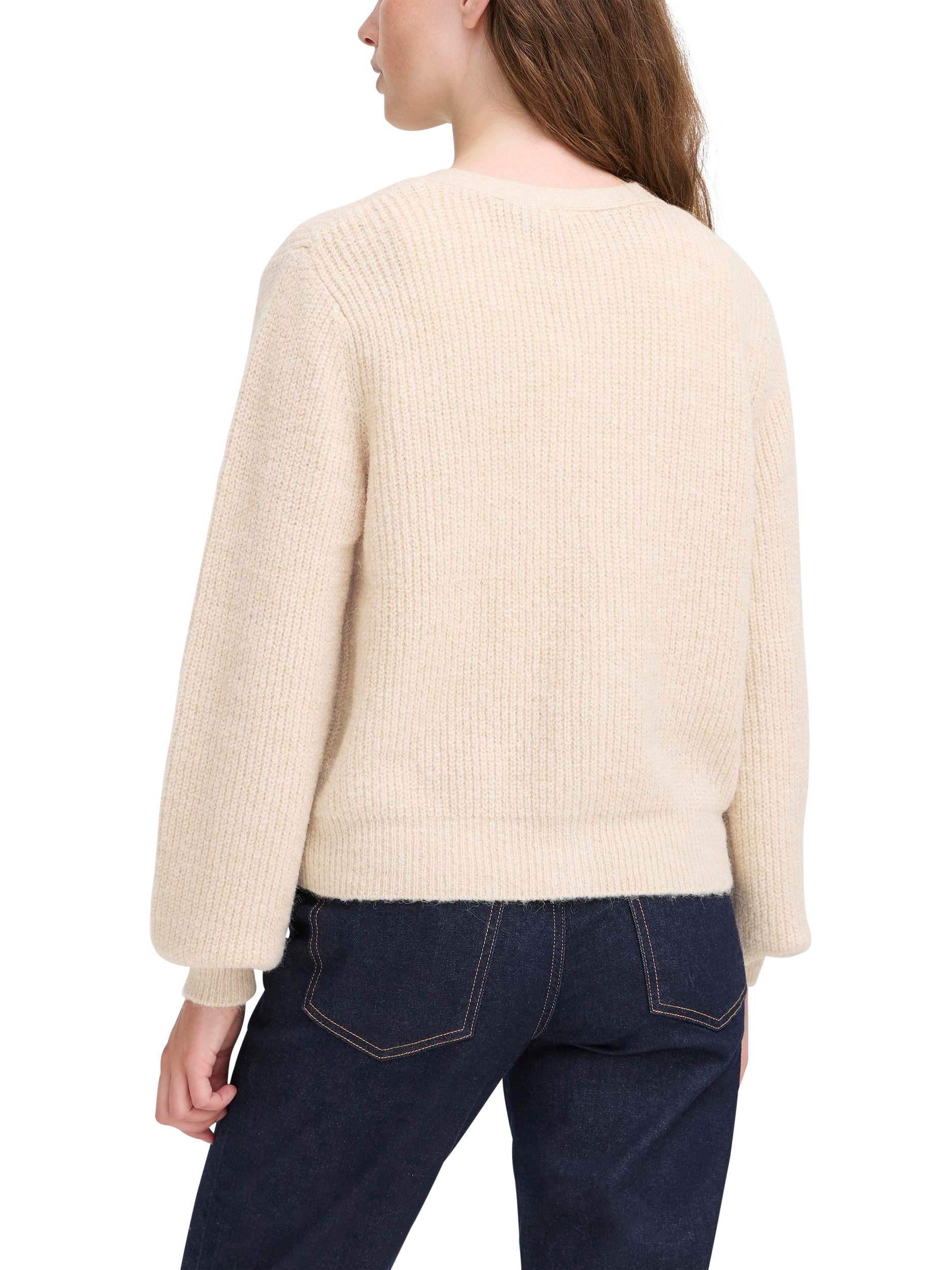 Product image 2 of 7, which shows ICHI Marin Wool Blend V Neck Cardigan, Sandshell Melange, M