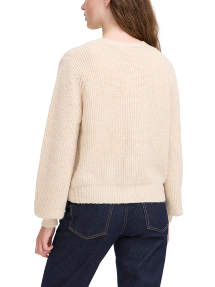 ICHI Marin Wool Blend V Neck Cardigan - view 2, Sandshell Melange