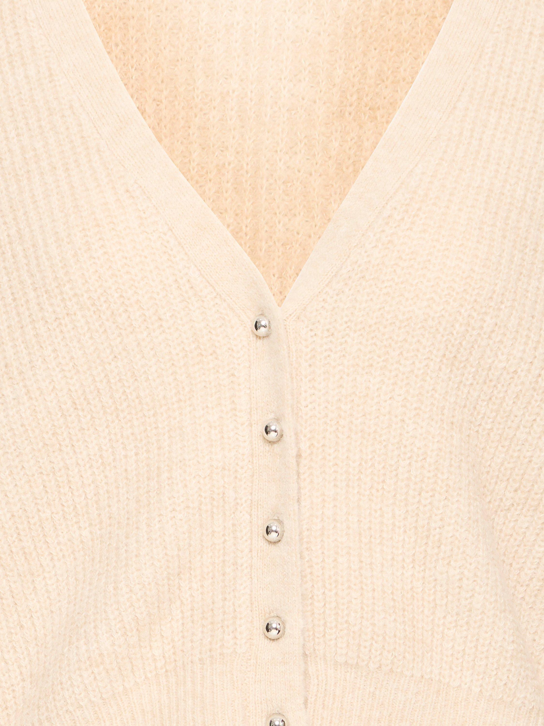 Product image 7 of 7, which shows ICHI Marin Wool Blend V Neck Cardigan, Sandshell Melange, M