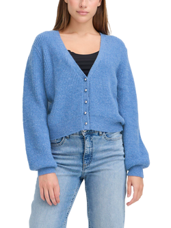 ICHI Marin Wool Blend V Neck Cardigan, Blue Yonder