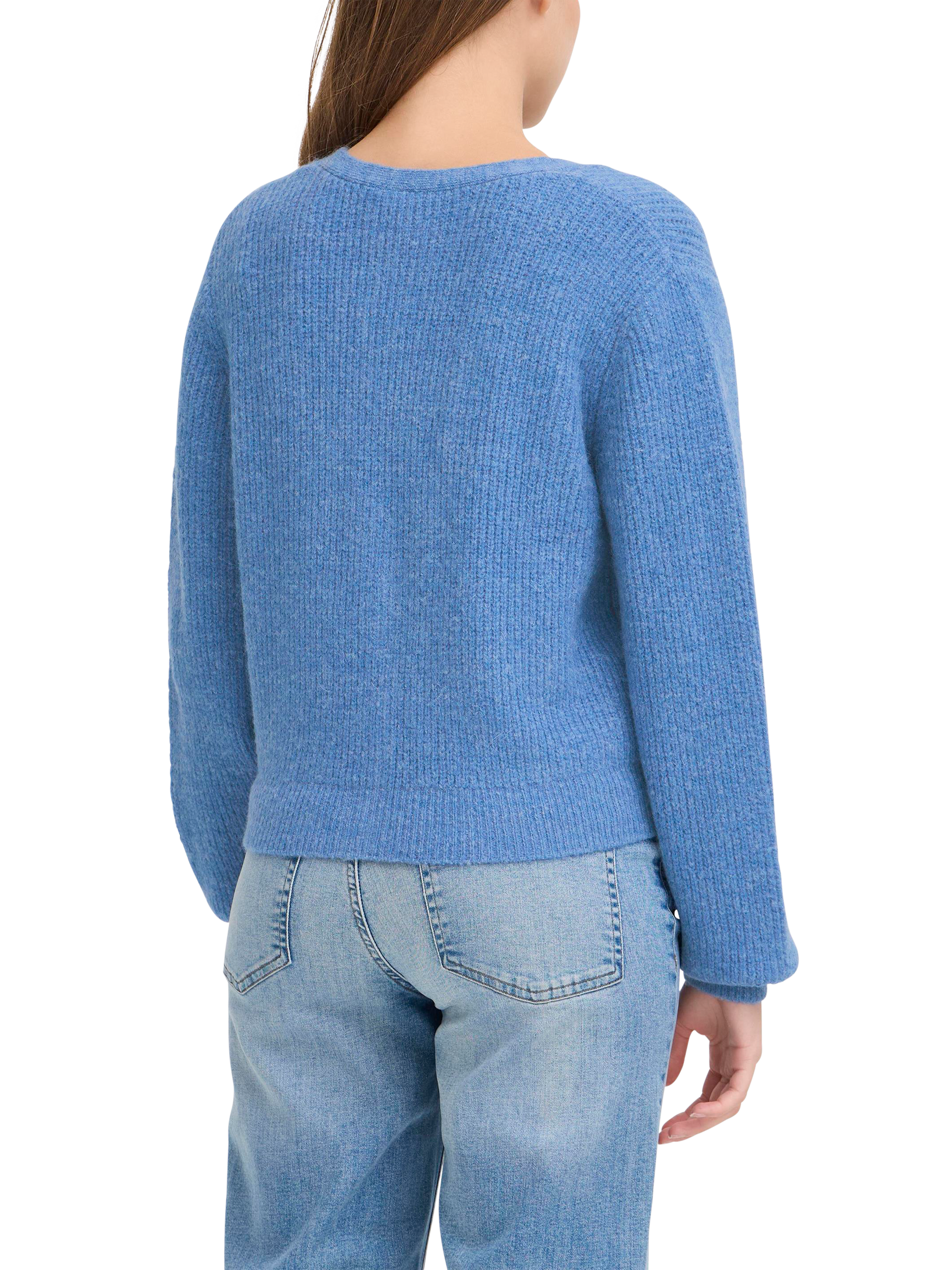 Product image 2 of 7, which shows ICHI Marin Wool Blend V Neck Cardigan, Blue Yonder, XS