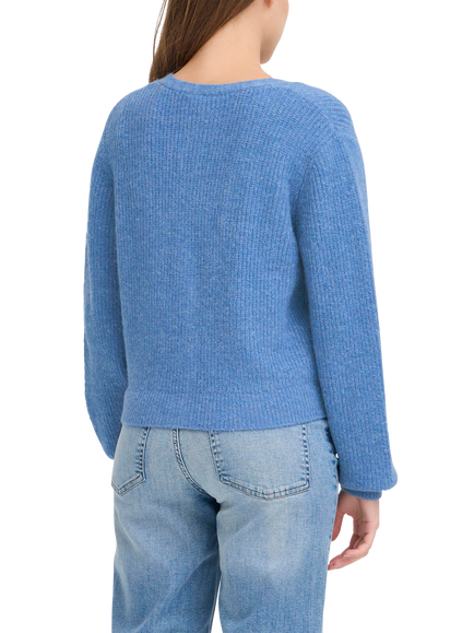 ICHI Marin Wool Blend V Neck Cardigan - view 2, Blue Yonder
