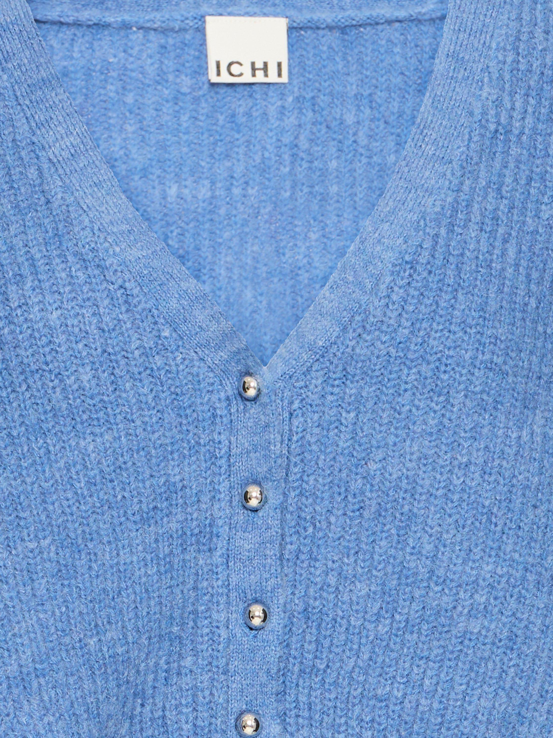 Product image 7 of 7, which shows ICHI Marin Wool Blend V Neck Cardigan, Blue Yonder, XS