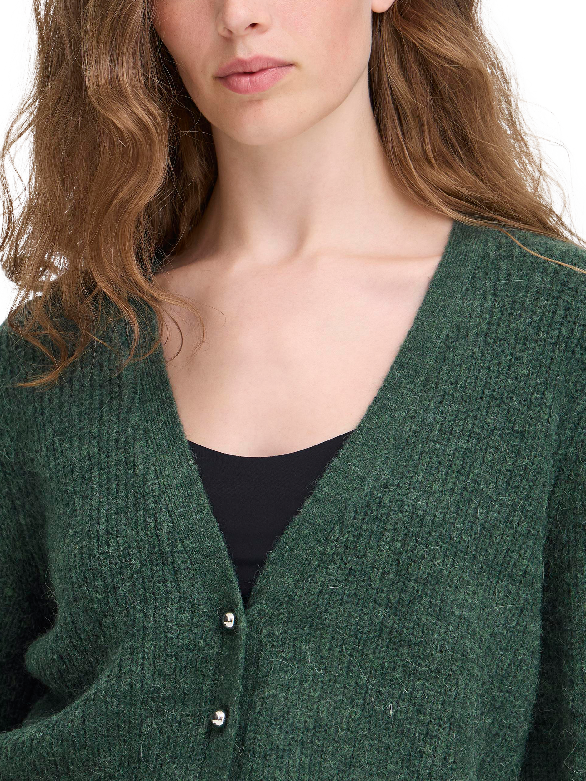 Product image 4 of 7, which shows ICHI Marin Wool Blend V Neck Cardigan, Pineneedle, S