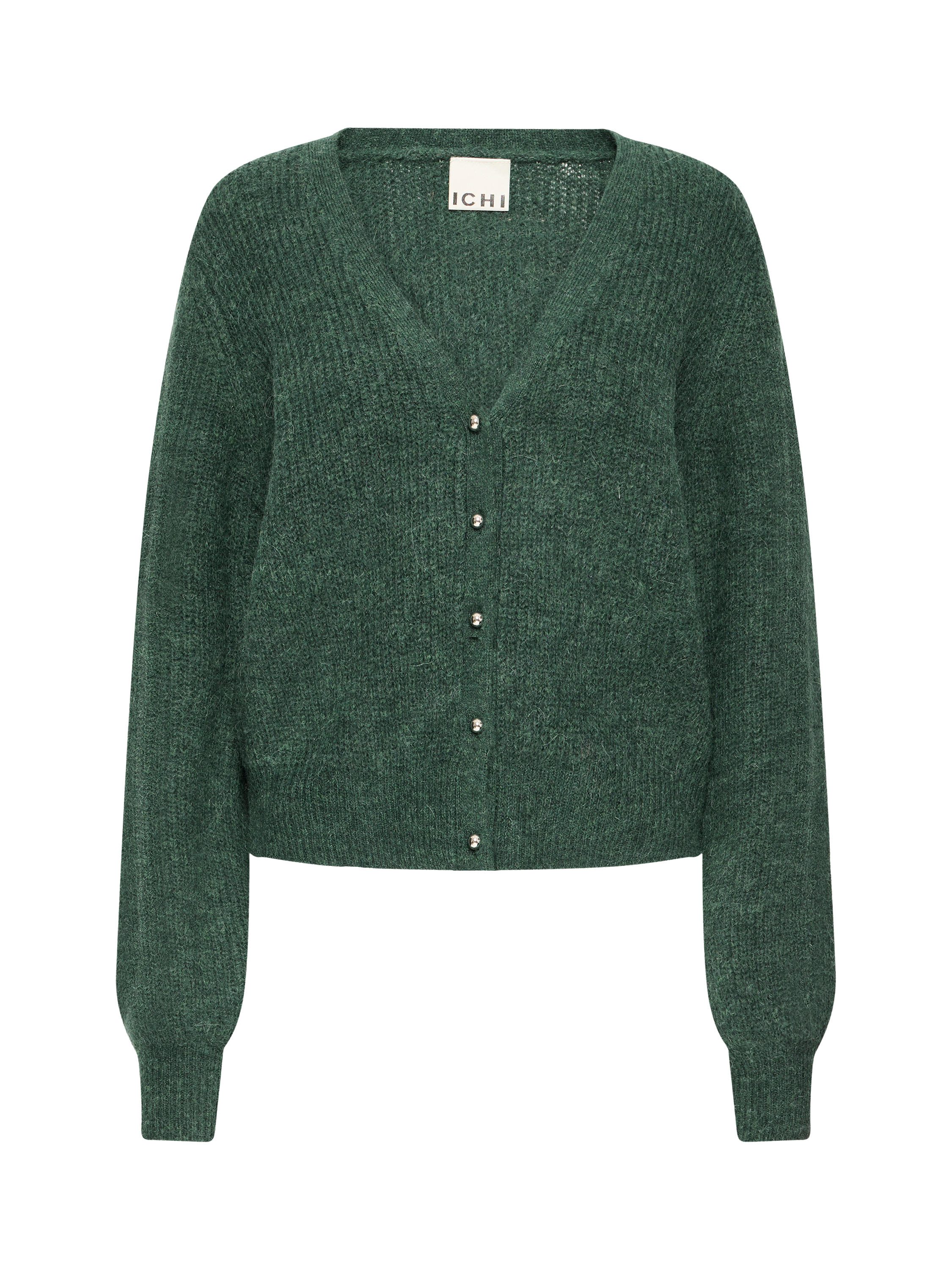 Product image 5 of 7, which shows ICHI Marin Wool Blend V Neck Cardigan, Pineneedle, S