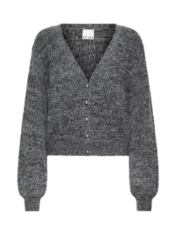ICHI Marin Wool Blend V Neck Cardigan, Dark Grey Melange
