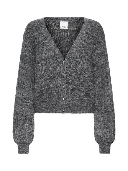 ICHI Marin Wool Blend V Neck Cardigan, Dark Grey Melange