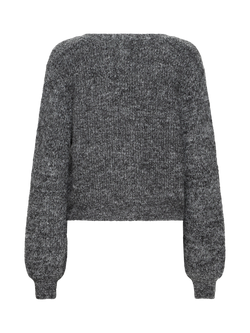 ICHI Marin Wool Blend V Neck Cardigan - view 2, Dark Grey Melange