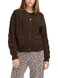 ICHI Mylle Crew Neck Chunky Cardigan, Coffee Bean