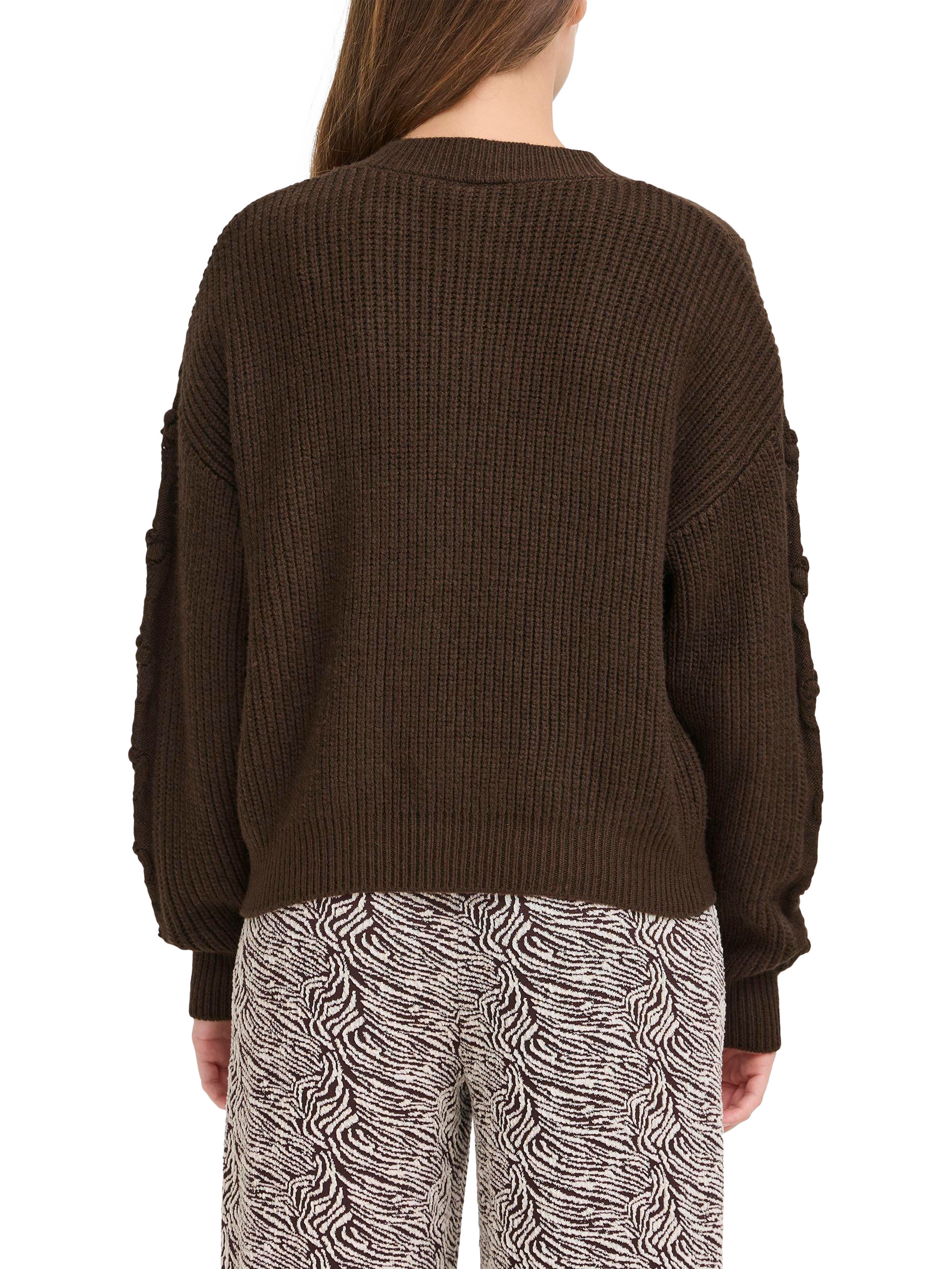 Product image 2 of 7, which shows ICHI Mylle Crew Neck Chunky Cardigan, Coffee Bean, XS