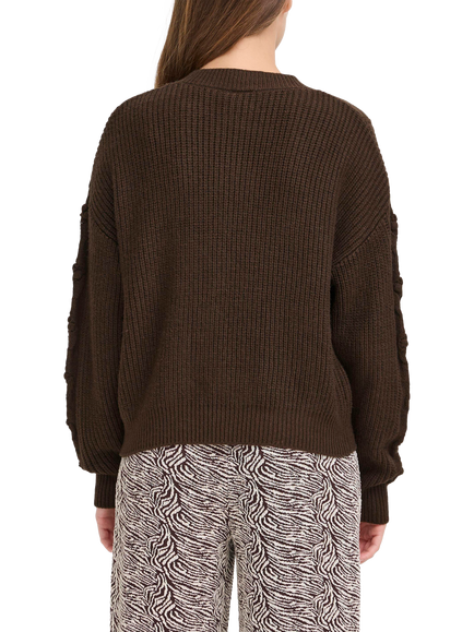 ICHI Mylle Crew Neck Chunky Cardigan - view 2, Coffee Bean