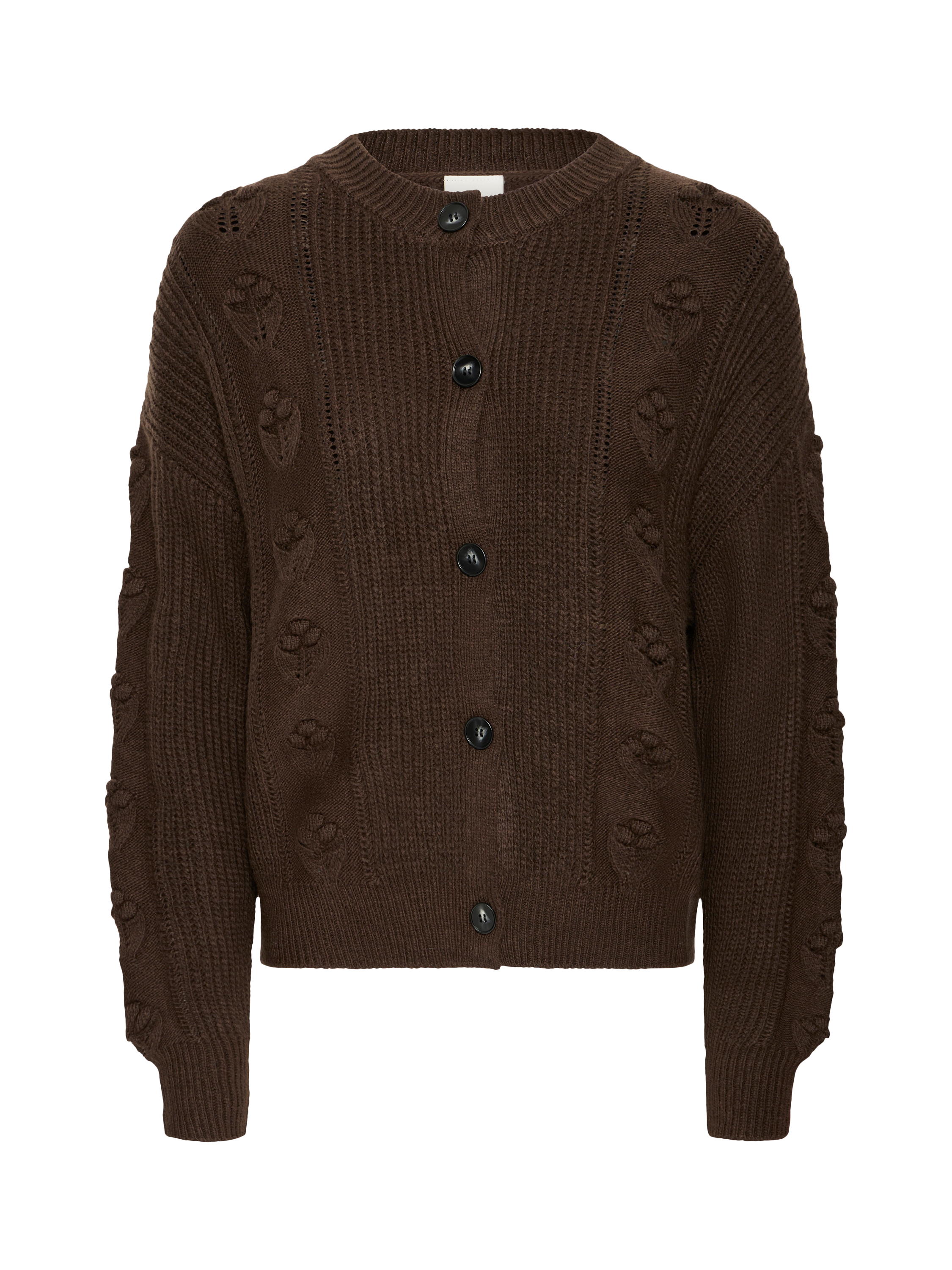 Product image 5 of 7, which shows ICHI Mylle Crew Neck Chunky Cardigan, Coffee Bean, XS