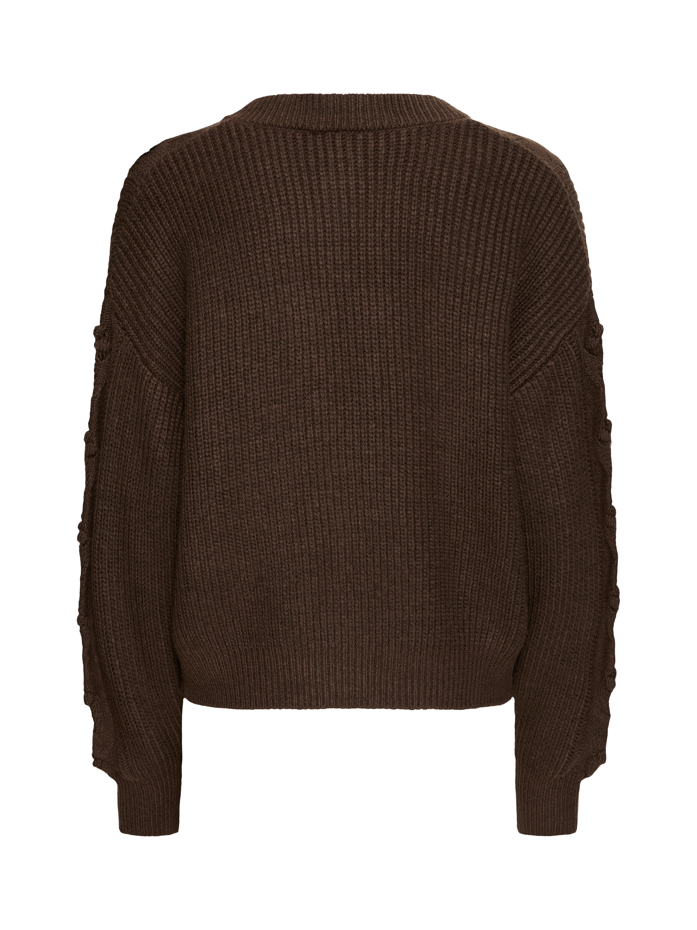 Product image 6 of 7, which shows ICHI Mylle Crew Neck Chunky Cardigan, Coffee Bean, XS