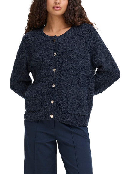 ICHI Valmai Round Neck Cardigan, Total Eclipse