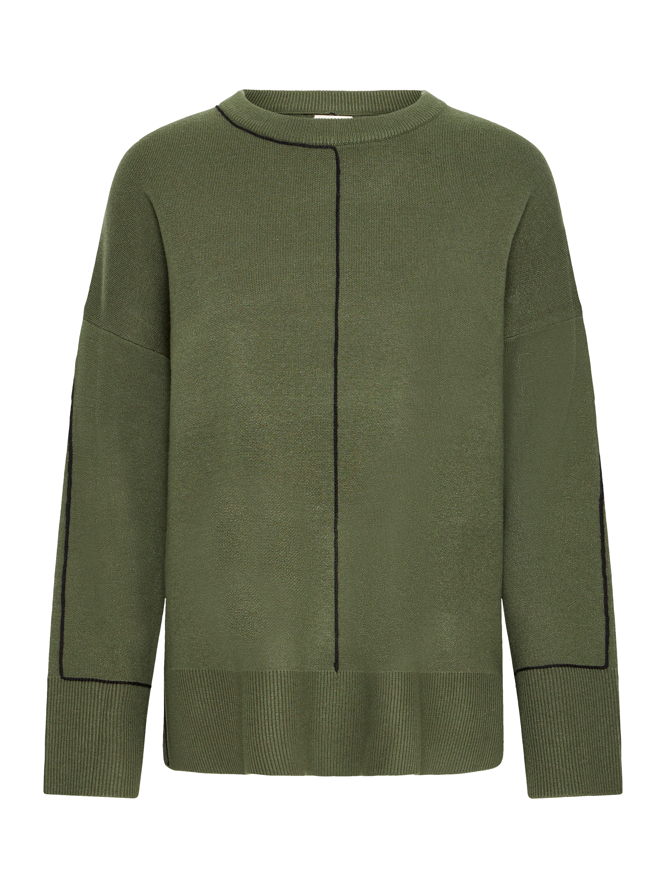 Product image 1 of 3, which shows ICHI Ballia Crew Neck Jumper, Rifle Green, XS
