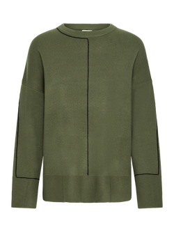 ICHI Ballia Crew Neck Jumper, Rifle Green