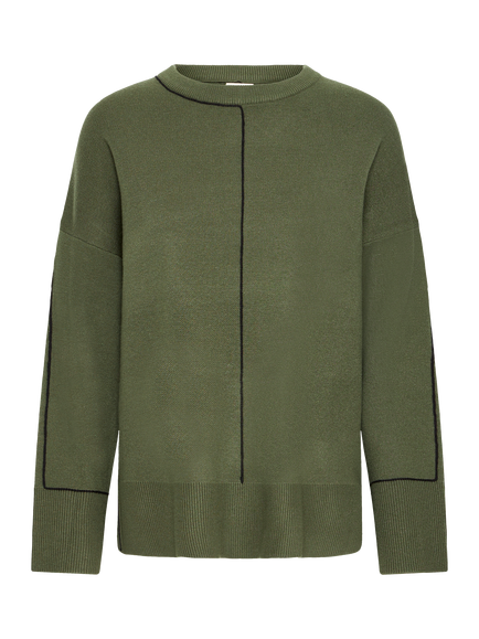 ICHI Ballia Crew Neck Jumper, Rifle Green