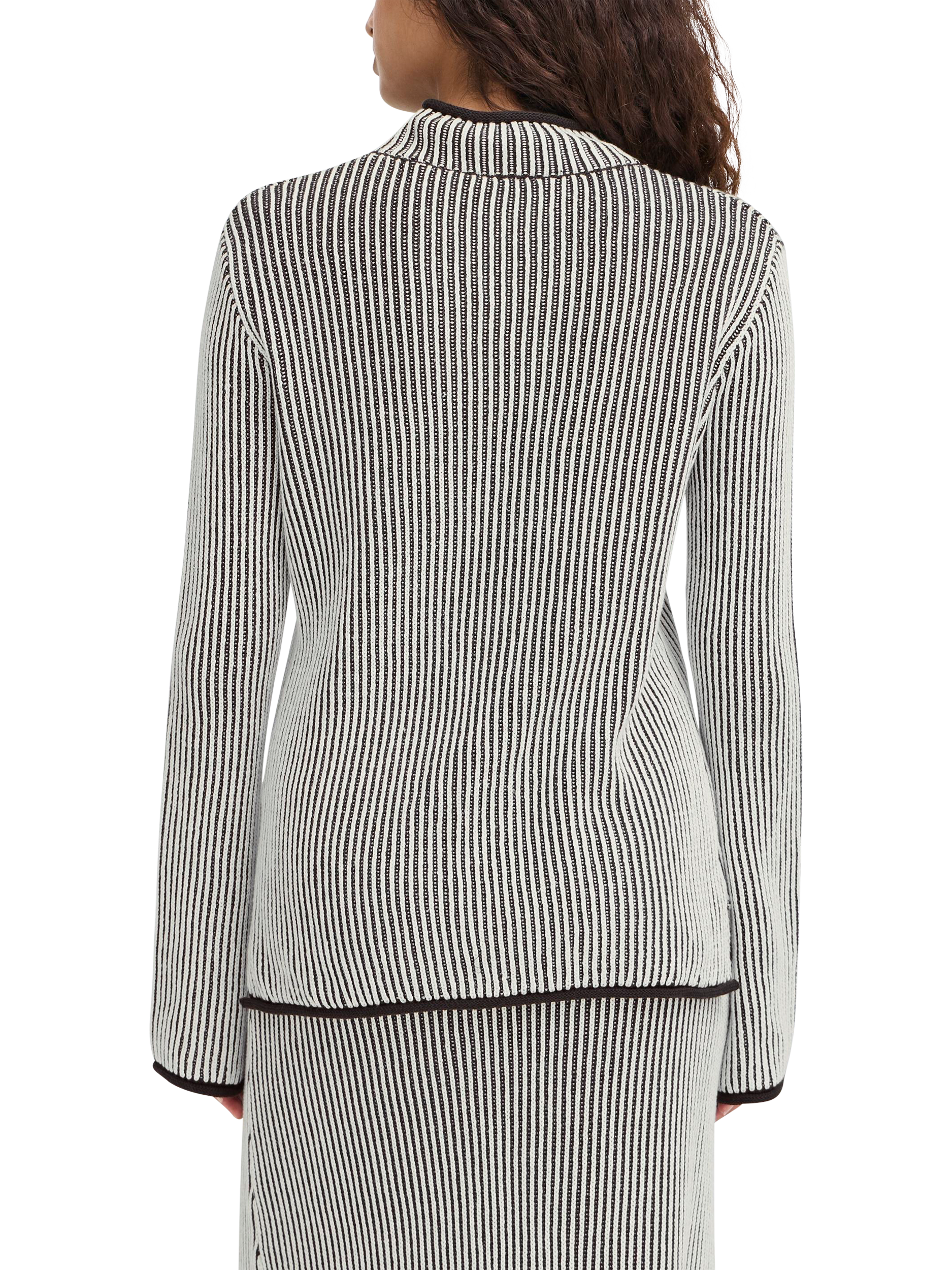 Product image 2 of 7, which shows ICHI Danuta Cotton Stripe High Neck Jumper, Black, L