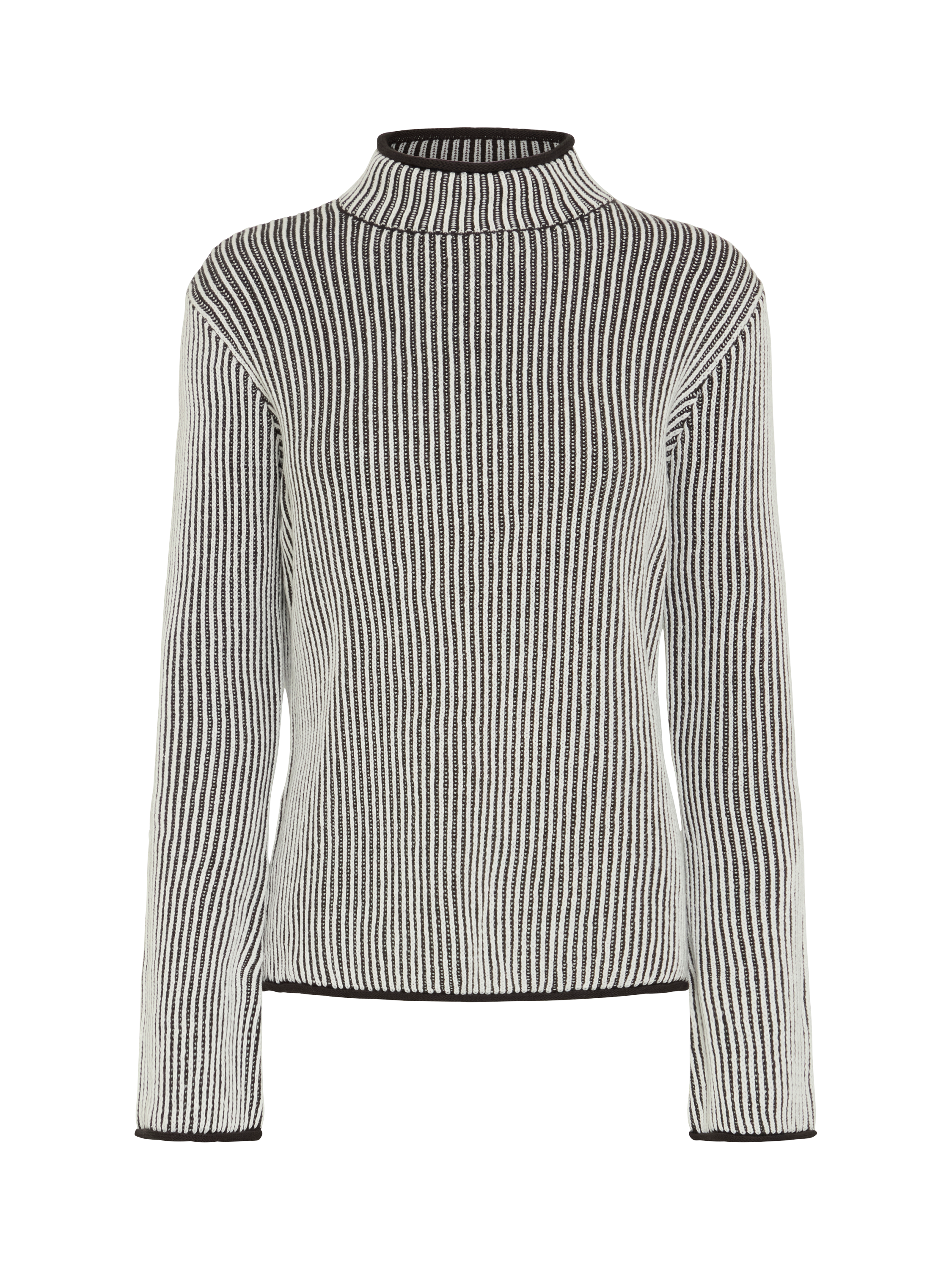 Product image 5 of 7, which shows ICHI Danuta Cotton Stripe High Neck Jumper, Black, L