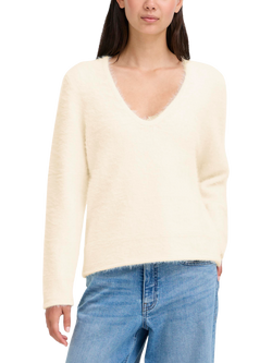 ICHI Devina Long Sleeve V Neck Jumper, Sandshell