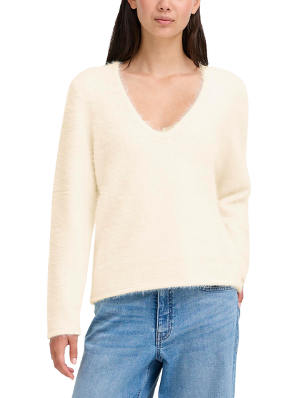 ICHI Devina Long Sleeve V Neck Jumper, Sandshell