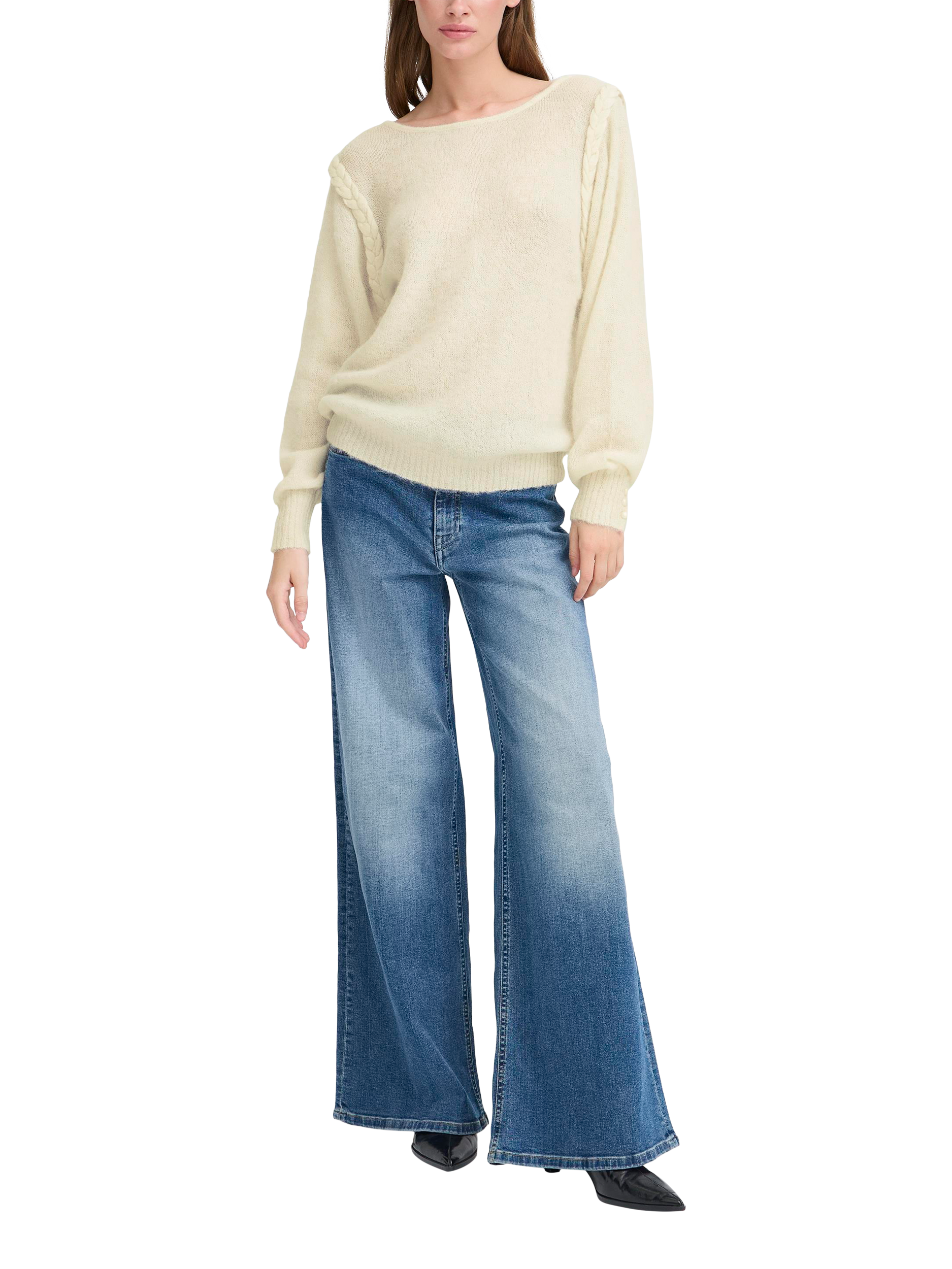 Product image 3 of 7, which shows ICHI Estelle Wool Rich Jumper, Cloud Dancer, XS