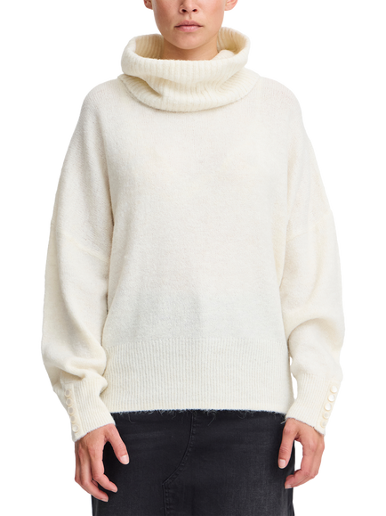 ICHI Kamara Long Sleeve Roll Neck Knit Jumper, Cloud Dancer