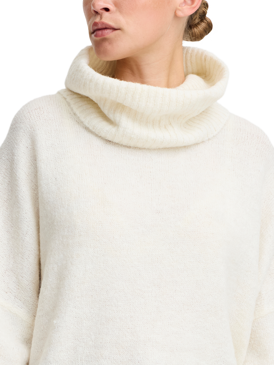 Product image 4 of 7, which shows ICHI Kamara Long Sleeve Roll Neck Knit Jumper , Cloud Dancer, XS