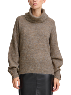 ICHI Kamara Long Sleeve Roll Neck Knit Jumper, Fungi