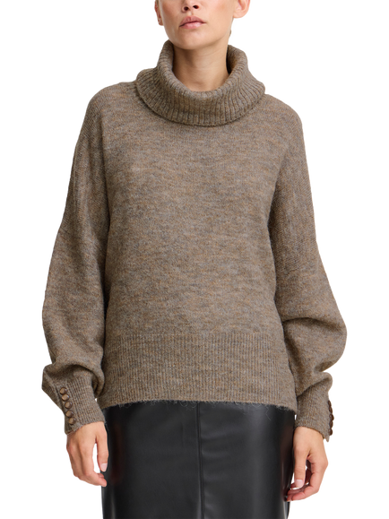 ICHI Kamara Long Sleeve Roll Neck Knit Jumper, Fungi