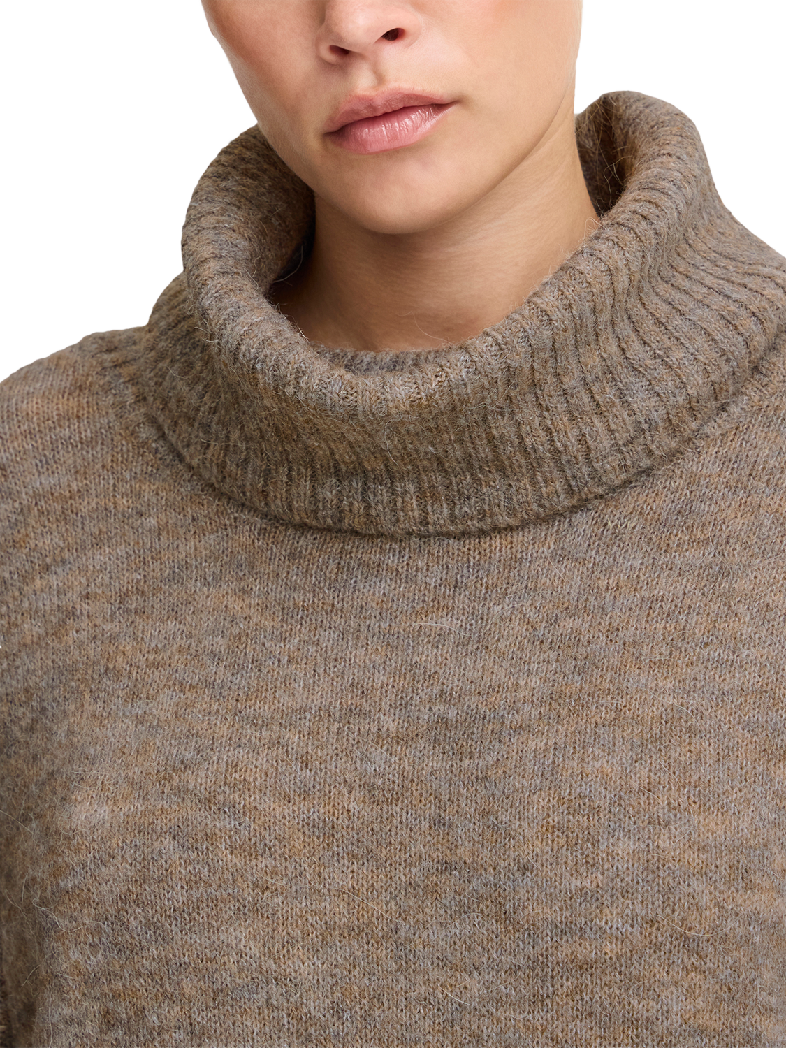 Product image 4 of 7, which shows ICHI Kamara Long Sleeve Roll Neck Knit Jumper , Fungi, XS