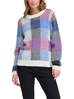 ICHI Mecks Check Crew Neck Jumper, Blue/Multi