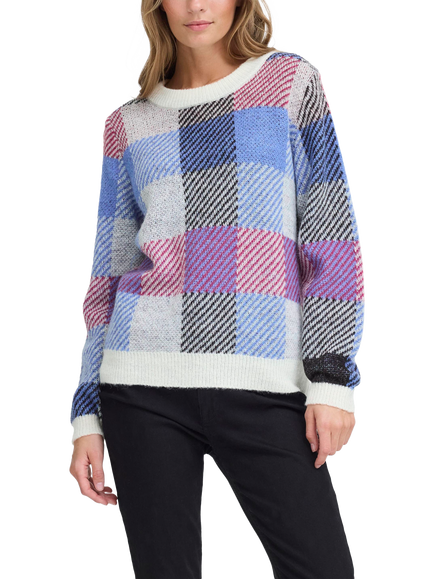 ICHI Mecks Check Crew Neck Jumper, Blue/Multi