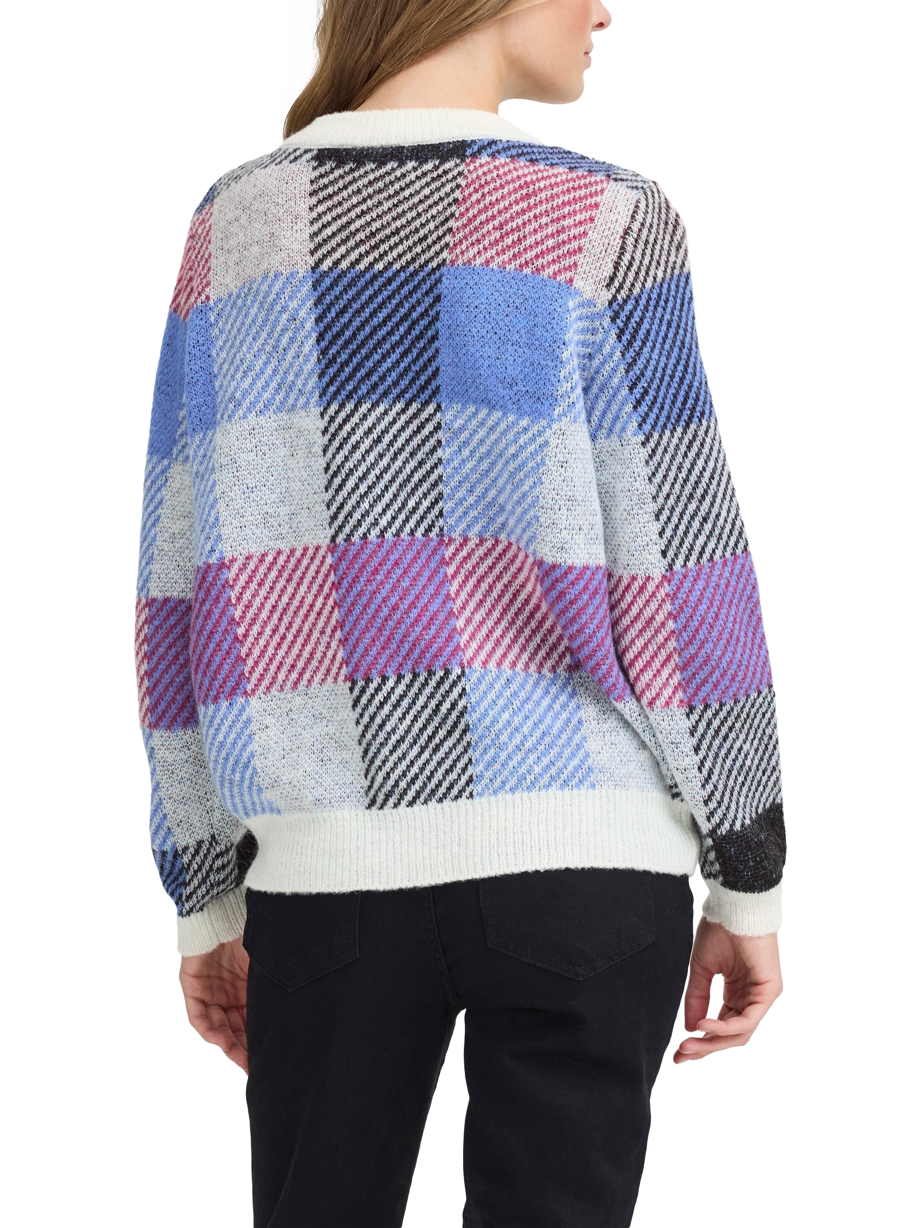 Product image 2 of 7, which shows ICHI Mecks Check Crew Neck Jumper, Blue/Multi, XS