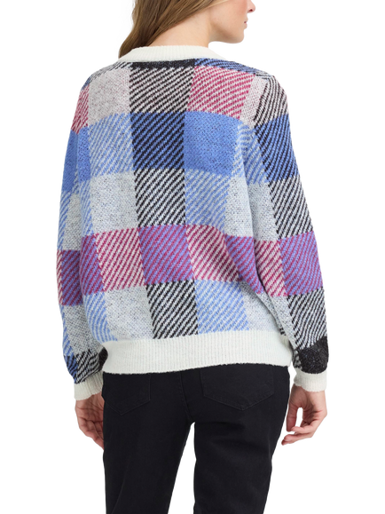 ICHI Mecks Check Crew Neck Jumper - view 2, Blue/Multi