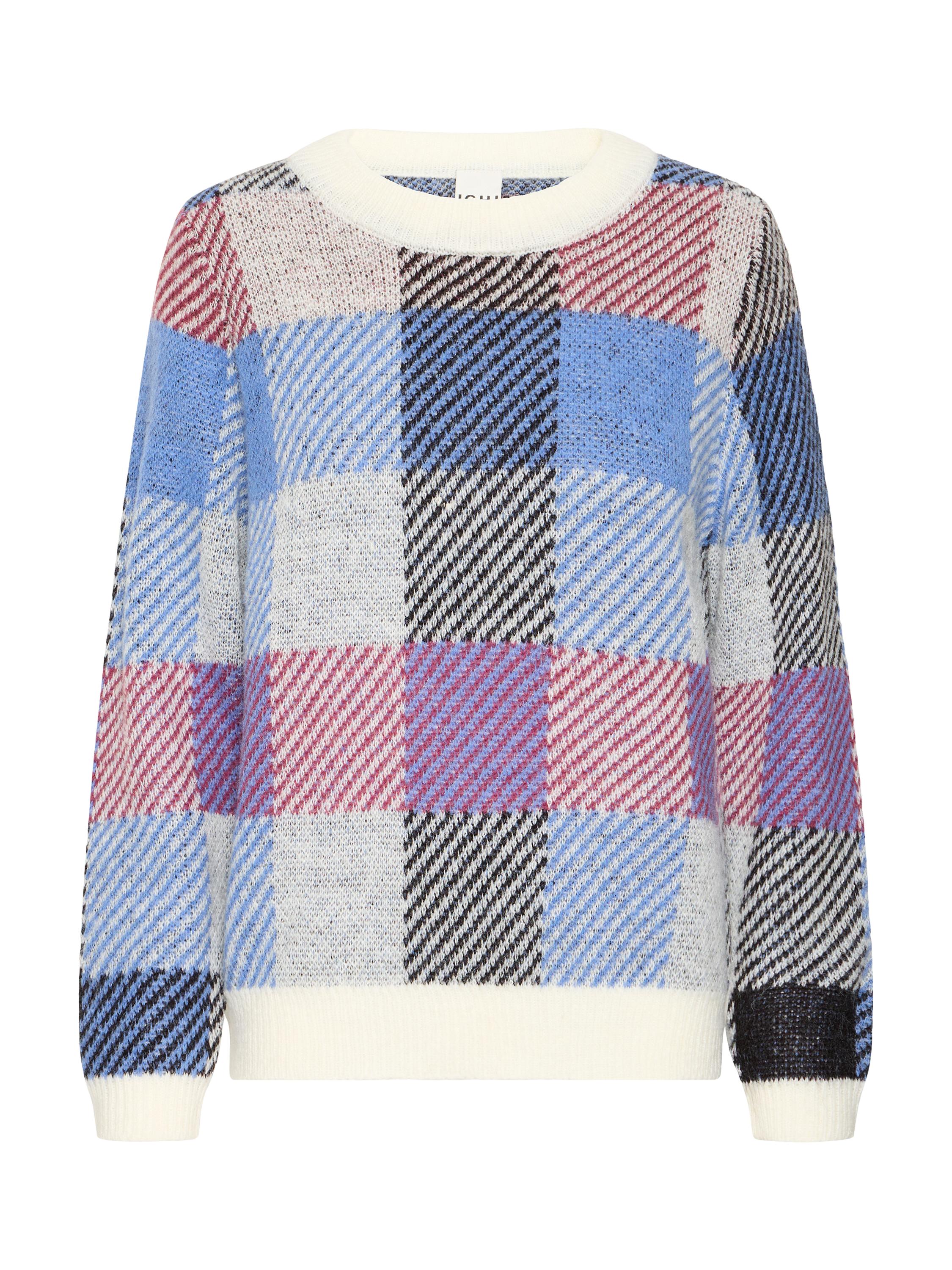 Product image 5 of 7, which shows ICHI Mecks Check Crew Neck Jumper, Blue/Multi, XS