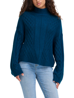 ICHI Mylle High Neck Chunky Jumper, Navy Peony
