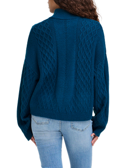 ICHI Mylle High Neck Chunky Jumper - view 2, Navy Peony