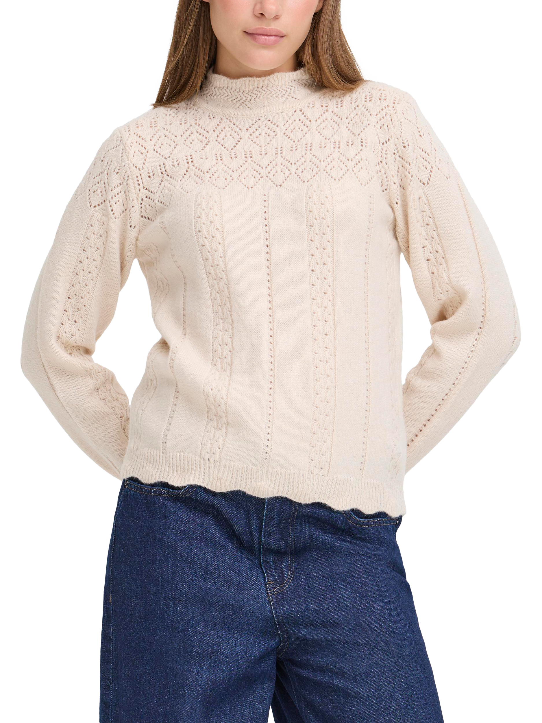 Product image 1 of 7, which shows ICHI Povoke High Neck Jumper, Birch, S