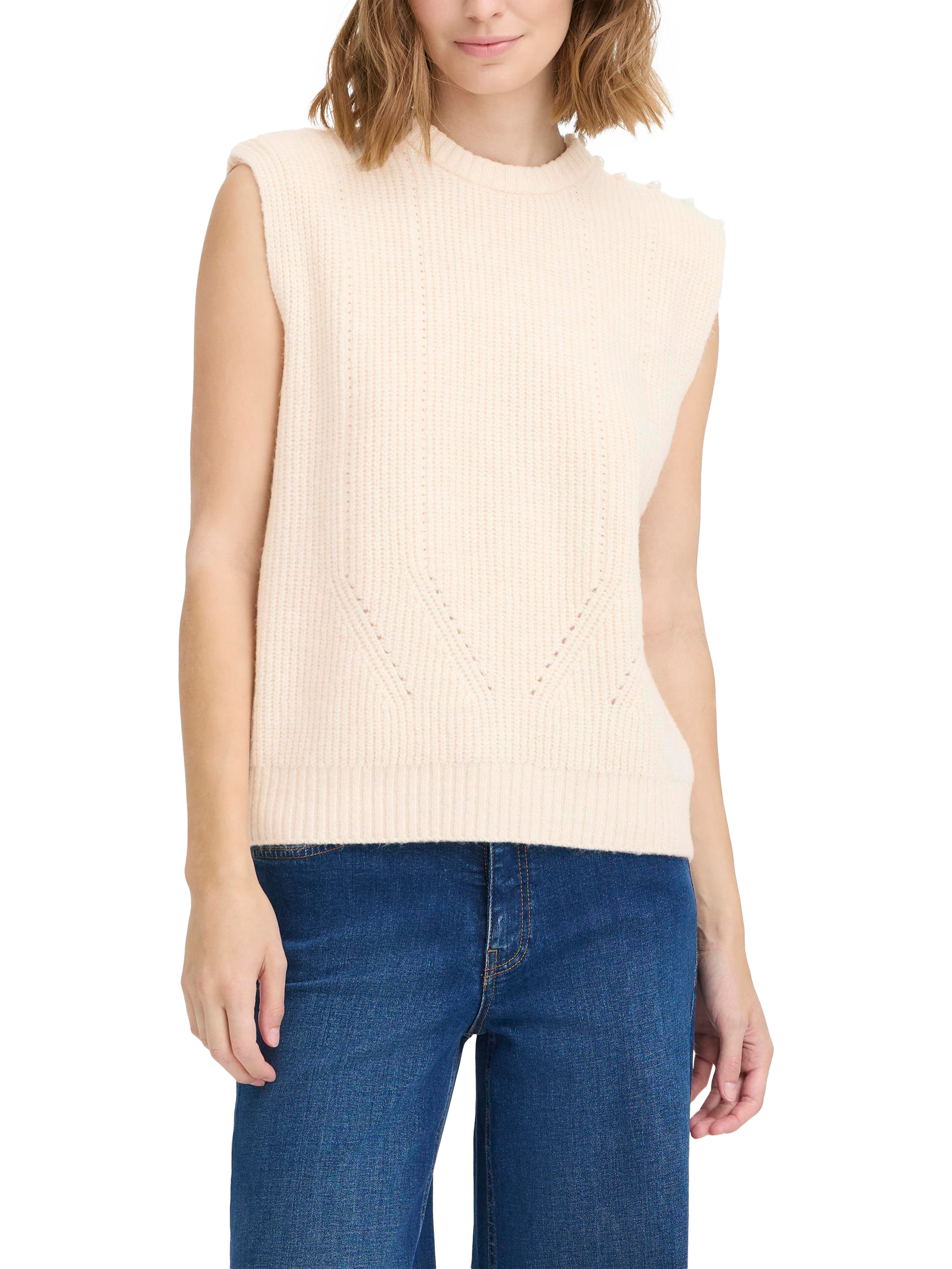 Product image 1 of 7, which shows ICHI Povoke Sleeveless Crew Neck Jumper, Birch, XS