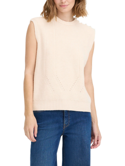 ICHI Povoke Sleeveless Crew Neck Jumper, Birch