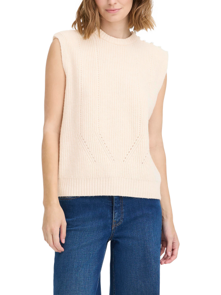 ICHI Povoke Sleeveless Crew Neck Jumper, Birch