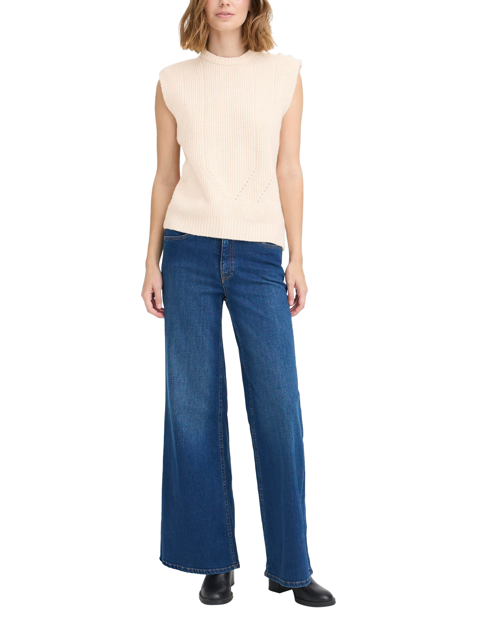 Product image 3 of 7, which shows ICHI Povoke Sleeveless Crew Neck Jumper, Birch, XS