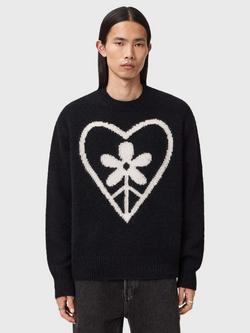 AllSaints Finden Wool Blend Floral Heart Crew Neck Jumper, Black
