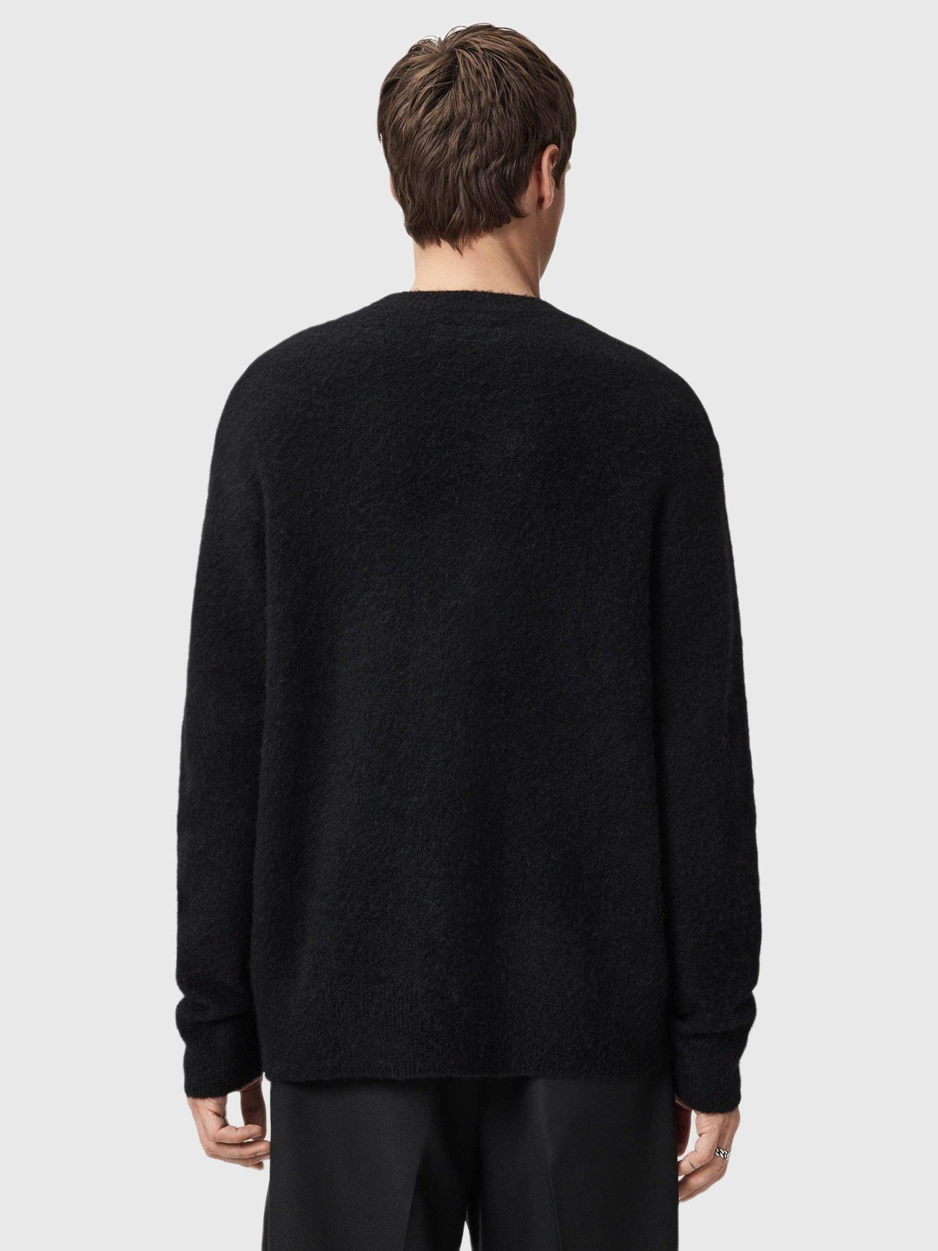 Product image 2 of 6, which shows AllSaints Ridges Crew Neck Jumper, Black/White, XS