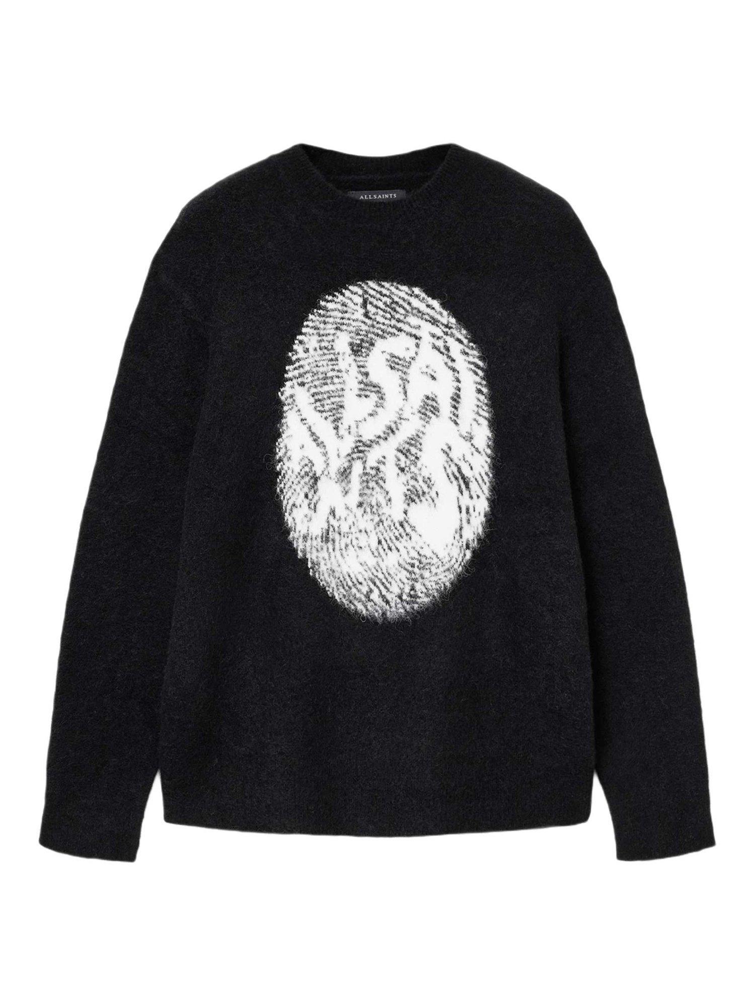 Product image 4 of 6, which shows AllSaints Ridges Crew Neck Jumper, Black/White, XS