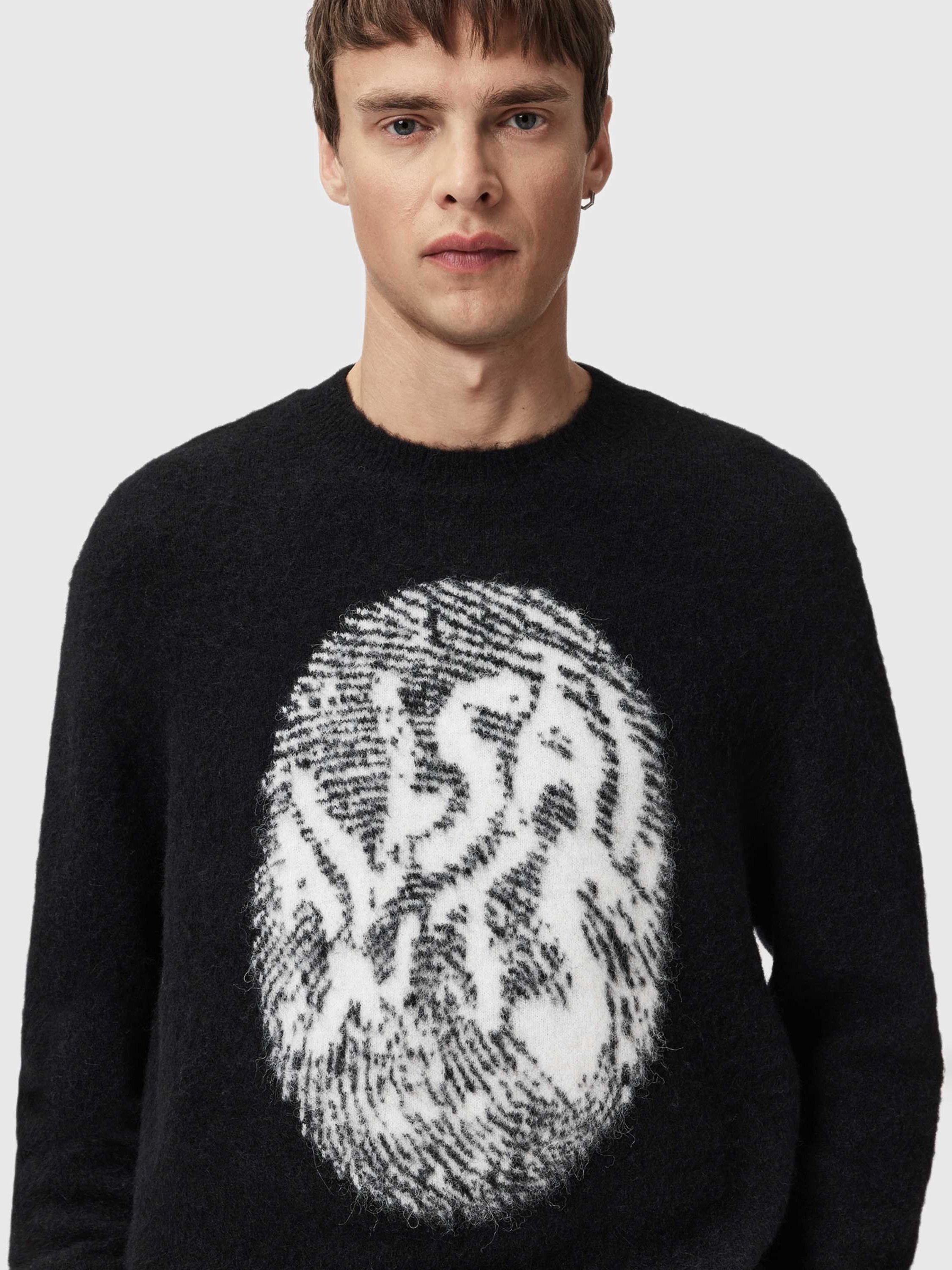 Product image 5 of 6, which shows AllSaints Ridges Crew Neck Jumper, Black/White, XS