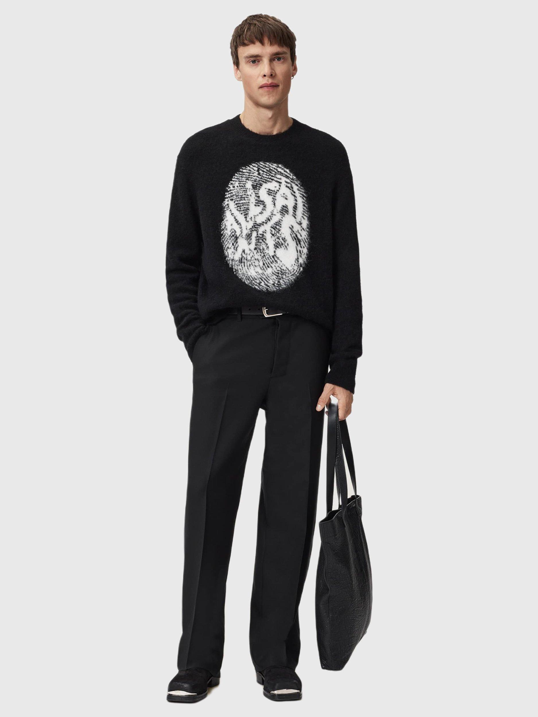 Product image 6 of 6, which shows AllSaints Ridges Crew Neck Jumper, Black/White, XS