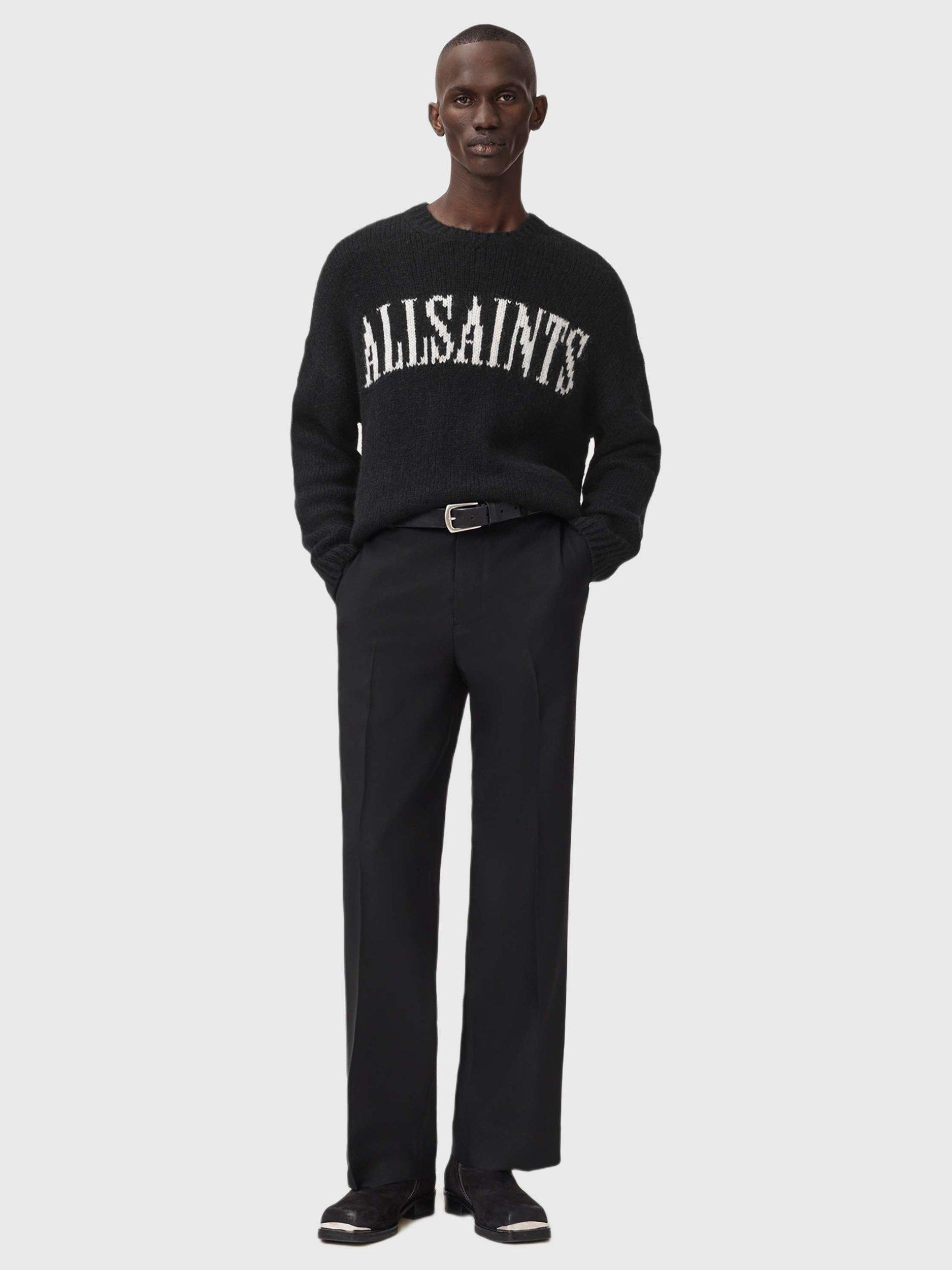 Product image 3 of 8, which shows AllSaints Stokes Wool Blend Iconic Logo Crew Neck Jumper, Black/White, L